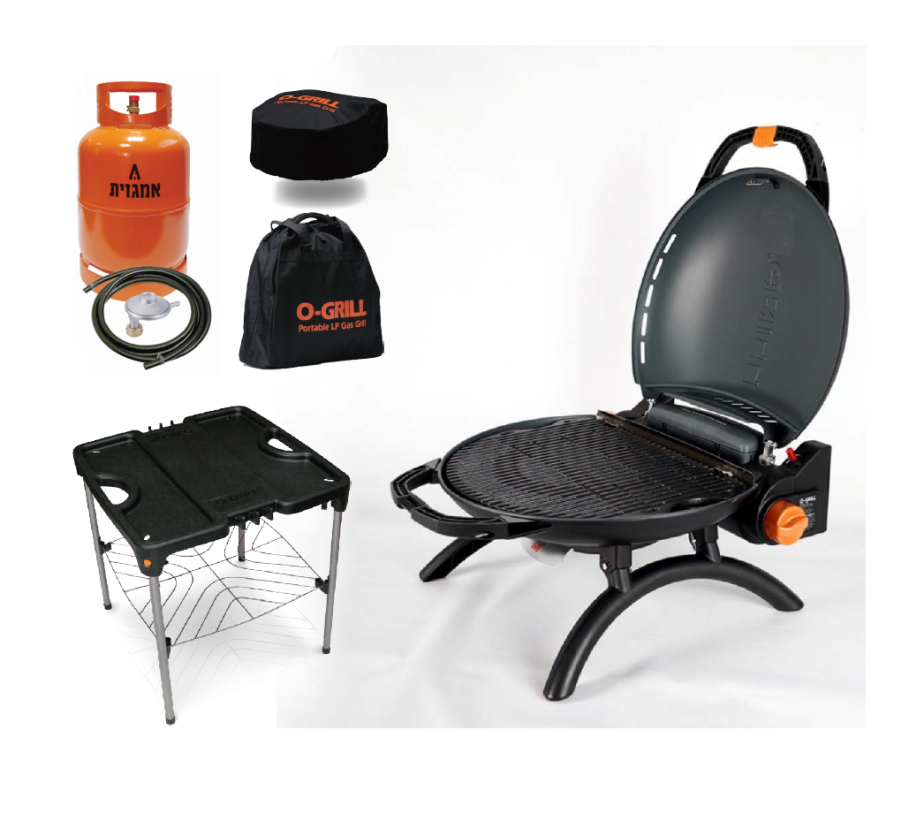 גריל גז נייד 600 O-GRILL כולל מיכל גז 5 קג ווסת וצינור + שולחן מתקפל , תיק נשיאה כיסוי